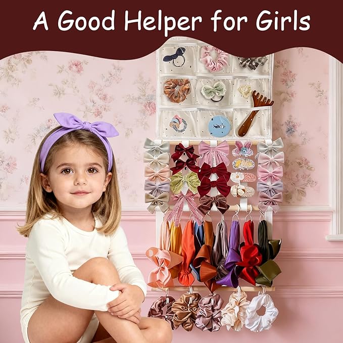 Headband Holder Bow Organizer for Girls | High Capacity Wall Mounted Hair Accessories Organizer | Bow Holder for Hair Bows & Clips | Girls Room Wall Decor