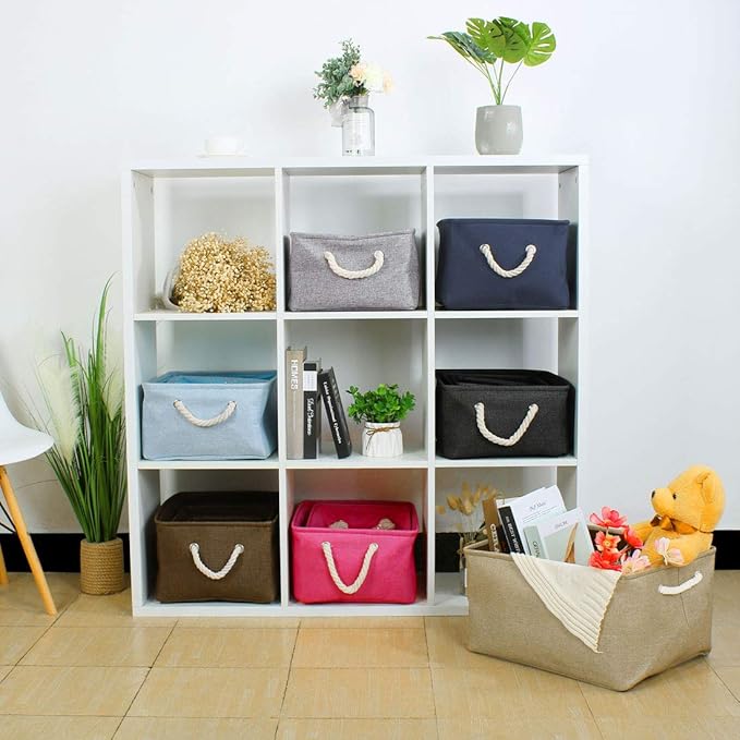 uxcell Fabric Storage Basket with Dual Handles, Collapsible Storage Bins for Toys Laundry Clothes Storage, Home Organizer for Bedroom Office Closet Chocolate Color Large