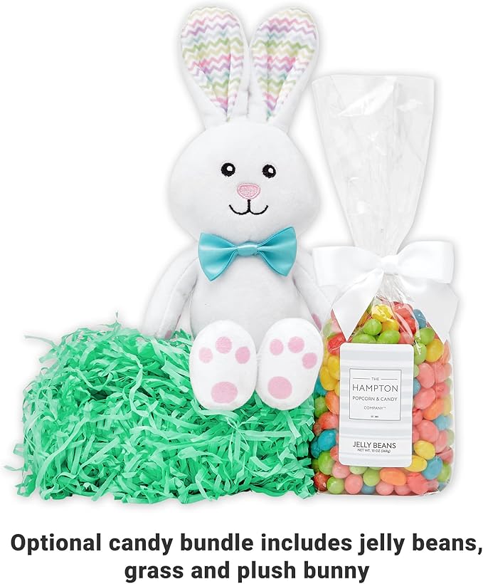 Let's Make Memories Personalized Easter Basket for Kids - Custom - For Boys and Girls - Fillable - With Optional Easter Basket Stuffers - Plush Bunny with Pink Gingham Ears