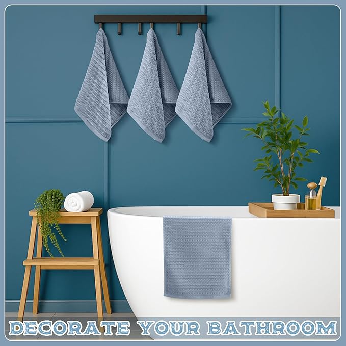 4 Pack Blue Hand Towels Waffle Striped Pattern 100% Cotton Soft Hand Towels for Bathroom 13 x 29 Inch Absorbent Waffle Washcloths for Bathroom Kitchen