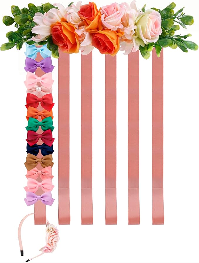 cherrboll Bow Organizer for Girls, Flower Hair Clip Holder Headband Wall Hanging Hair Accessories Organizers Storage Display for Toddler Nursery Room Decor