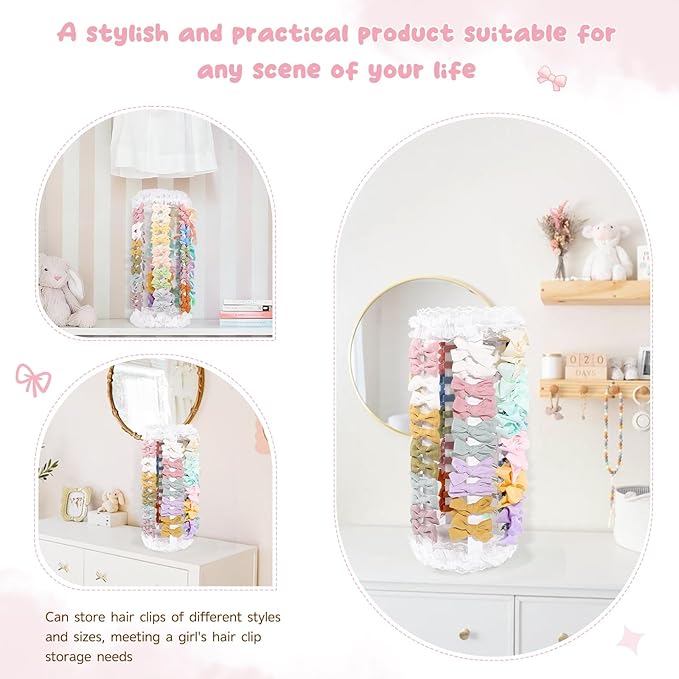 POVETIRE Bow Holder for Girls Hair Bows,360 Rotation White Hair Bow Organizer, Hair Clips Stand Hair Accessories Rack Display Decors Baby Nursery Toddler Girls Room
