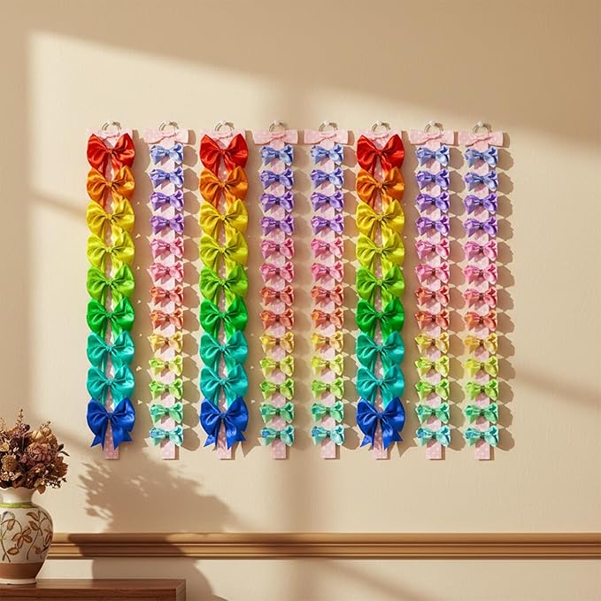 6 PCS Bow Organizer for Girls, Bow Holder for Girls Hair Bows, Pink Hair Bows Organizer for Wall Hanging Bedroom College Nursery Decors