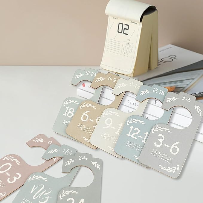 8 Pcs Baby Closet Dividers, Baby Clothes Dividers for Closet, Double-Sided Minimalist Cute Design, Nursery Decor Clothes Hanger Dividers for Sorting 8 Sizes from Newborn to 24+ Months