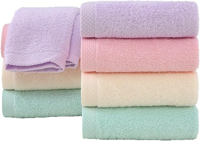 3 Pack Solid Color Cotton Towels, Bath and Face Towels Set, 32S, 92g(Pink)