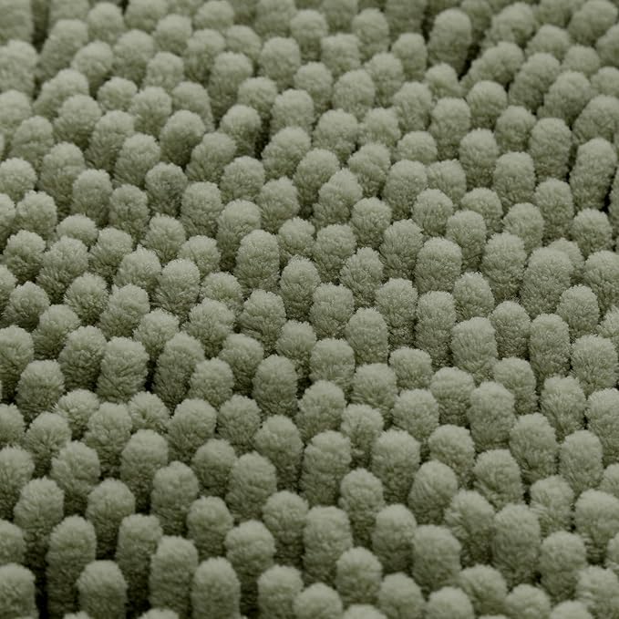 HOMEIDEAS 3 Pieces Bathroom Rugs, Ultra Soft Non Slip Absorbent Chenille Toilet Bath Mat Set (Sage Green)