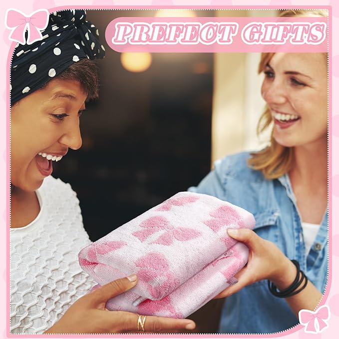 4 Pcs Pink Bow Hand Towels for Bathroom 13 x 29'' Soft 100% Cotton Coquette Face Towel Valentine's Day Kitchen Decor Absorbent Preppy Bathroom Decor Bridal Shower Wedding Gift