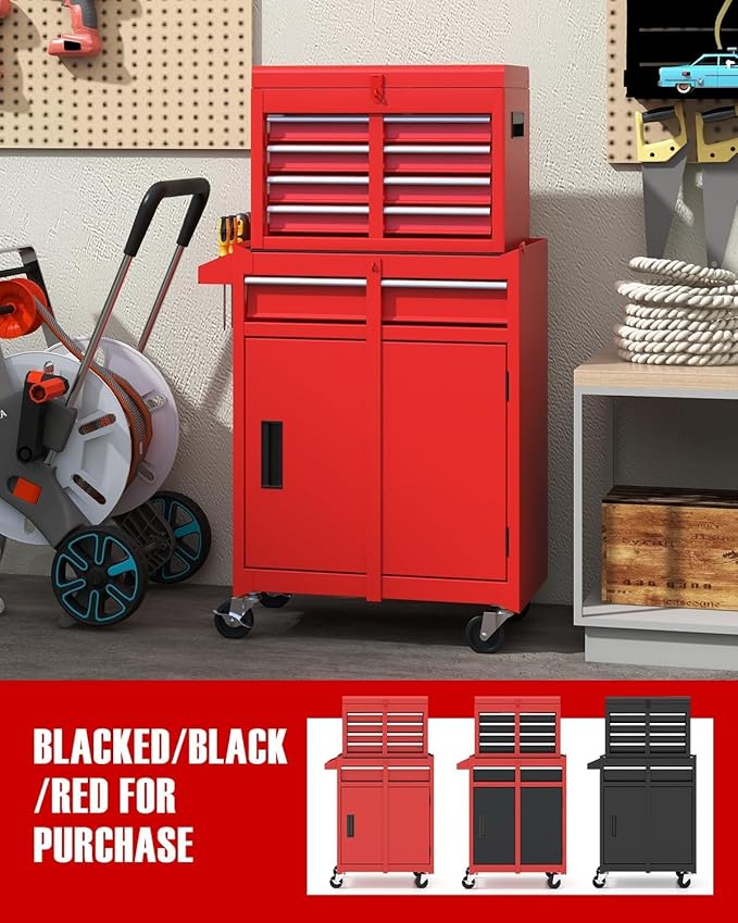 ARNOT 2-in-1 Rolling Tool Chest with 5 Drawers, Heavy-Duty Metal Tool Box with Wheels, Detachable Top Tool Box & Rolling Tool Cabinet for Garage, DIY (5-Drawers, Red)