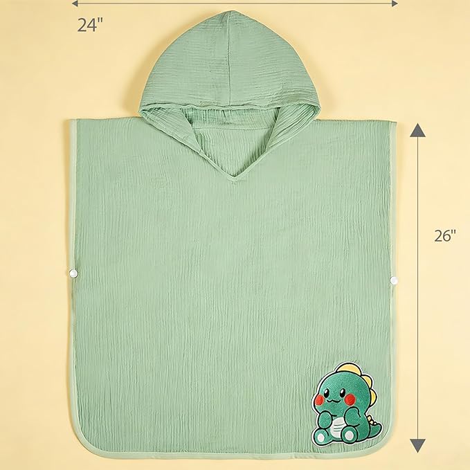 Hooded Towel for Kids 100% Cotton Bath Towel Toddler Beach Essentials with Animal Design 2-6Years (Green, Small)