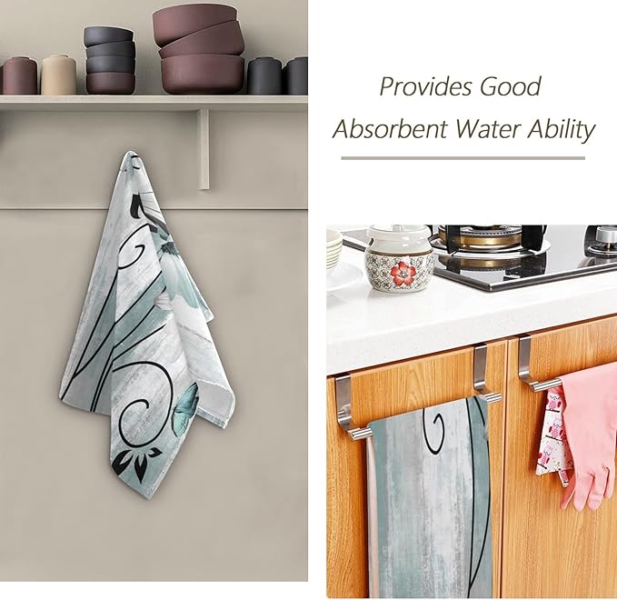 Hand Towels for Bathroom Set of 2 Farm Teal White Daisy Floral Flowers Butterfly on Country Wooden Soft Absorbent Small Bath Towels Decorative Kitchen Guest Dish Towel for Spa,Hotel 28x14in