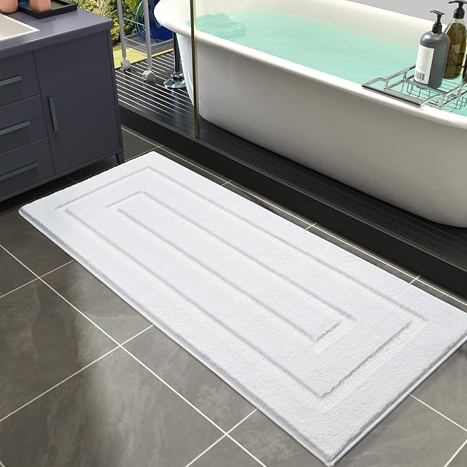 HOMORE Bathroom Runner Rug 24x70 Non Slip Washable White Bath Rug Soft and Absorbent Microfiber Long Bathroom Rug, Plush Bath Mat for Vanity Shower Floor