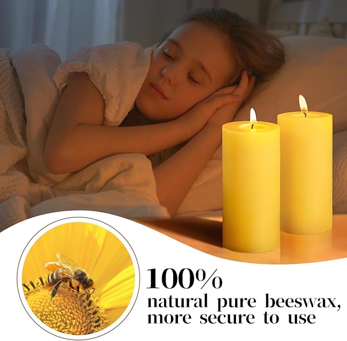 6 Pack Beeswax Candles, 210 Hours Burning Unscented Beeswax Pillar Candles for Christmas Decor, Pure Natural Organic Bees Wax Pillar Candle for Emergency Home Prayer, Dripless & Smokeless (2x4in)