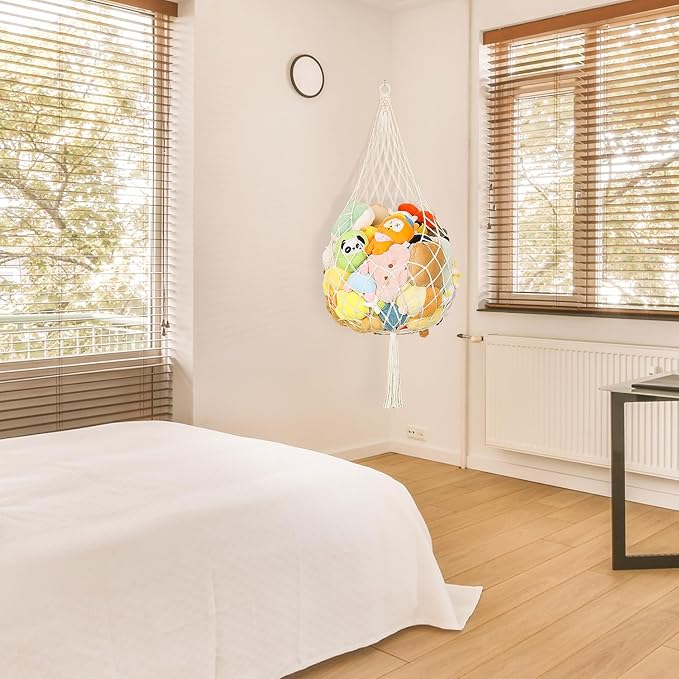 Stuffed Animal Storage Hammock Plushie Net Large Stuffed Animal Net Corner for Kids' Wall Room Decor Hanging Toy Storage Plushie Net Organizer Holder Kids Baby Nursery Wall Bedroom Home Decor (1 Tier)