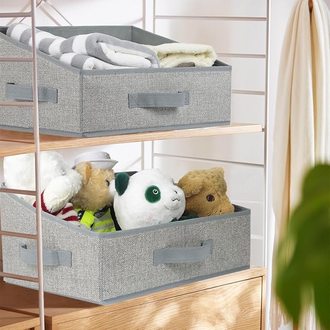 6 Pack Closet Storage Bins for Shelves, Shelf Baskets for Organization, Closet Organizers and Storage, Trapezoid Storage Bin Closet Shelf Organizer for Clothes,Toy,Towel,Book,Baby Clothing (6PC-Gray)