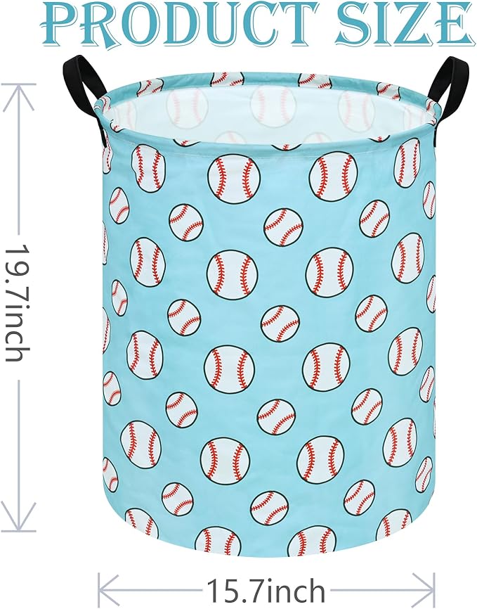 19.7" Round Kids Laundry Basket Gift Basket Storage Laundry Hamper Laundry Basket Baby Toys Nursery Bin with Handles,Storage Basket for Kids Room Bedroom Decor(Baseball)