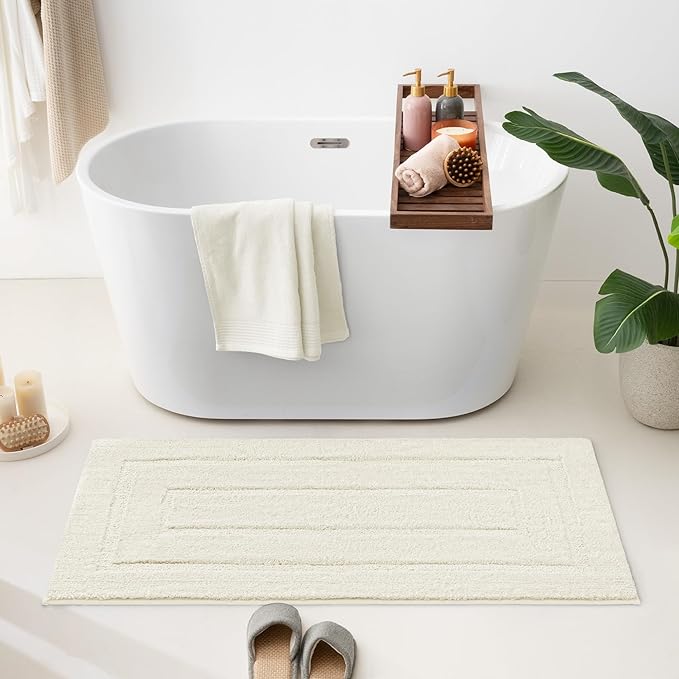 GRANNY SAYS Bathroom Rugs Non Slip, 24" x 48", Bath Rugs for Bathroom Washable, Bath Mats for Floor, Microfiber Bath Mat for Tub, Absorbent Bath Rugs for Shower Room, Ivory