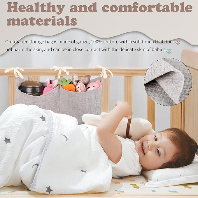 Dormitory Bed-Bunk Organizing Bag Nappy-bags Organizer Bedside Hanging Bags Milk Bottle Bib-Storage Bag Crib Organizer Bag Baby Nappy-Bag cotton (khaki)