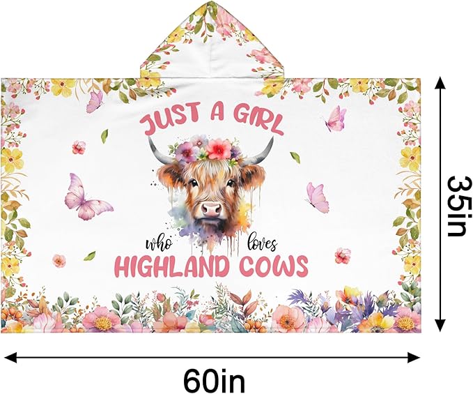 Highland Cow Hooded Bath Towels for Girls,Soft Cotton Swimming Shower Beach Blanket (Highland Cow)