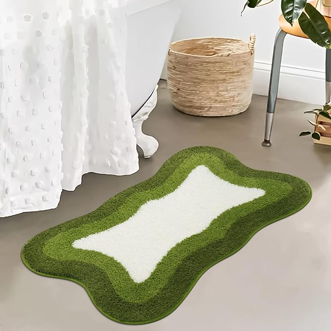 HAOCOO Bath Mats for Bathroom Non Slip, 18x25 inch Green Gradient Irregular Shape Cute Bath Mat, Microfiber Washable Absorbent Carpet Floor Mats for Bathroom Indoor Door Mat Sink Tub Shower