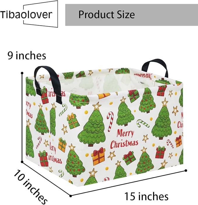 Rectangular Christmas Basket Tree Christmas Gift Baskets for Families Cute Baby Storage Bin Kids Storage Bin Toy Organizer Box Christmas Room Decor for Christmas Parties(Merry Christmas)
