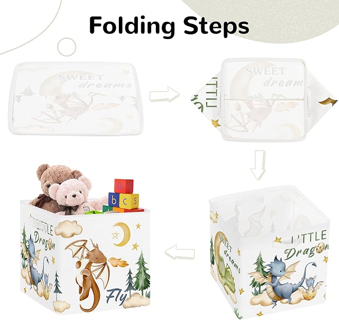 Clastyle 3 pcs Dinosaur Cube Storage Unit Boxes Volcano Kallax Box for Shelves Parents Storage Baskets for Book Clothes Toy Organizer, Dragon, 11.8x11.8x11.8 in