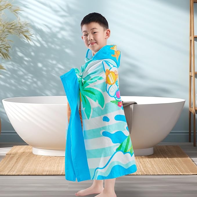 VOOVA & MOVAS Toddler Towels for Kids 3-8Years, 30''X50, Soft | Thick | 100% Cotton | Absorbent Towel Wrap, Perfect for Kids Beach, Pool, Bath, Swimming, Stripe Dog