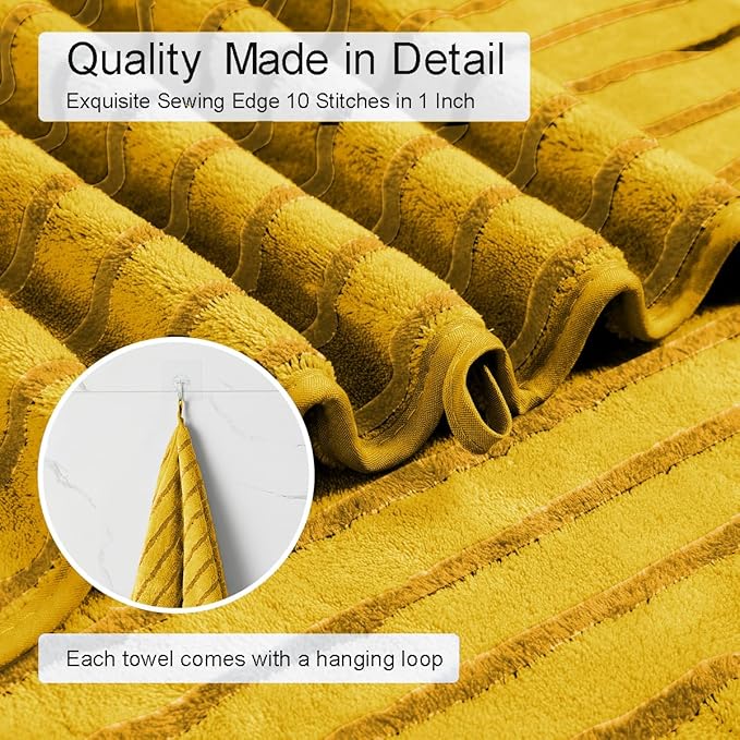 8 Pcs Yellow Cabana Stripe Polyester Bath Towel Set Oversize Bath Sheet-2 Bathroom Towels,2 Hand Towels,4 Washcloths Soft Jumbo Towels Absorbent Shower Towel Quick Dry Beach Chair Towel for Spa Gym