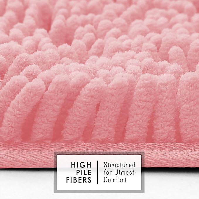 Hearth & Harbor Bathroom Rugs, Chenille Bath Mat - Machine Washable Bath Mats for Bathroom Non-Slip Backing Rubber, Quick Dry Bathroom Mat, 17 x 24 + 20 x 24 - Pink