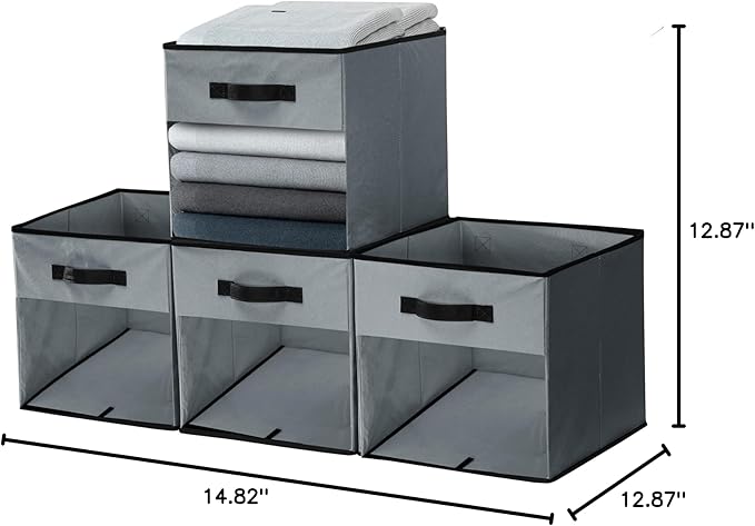 DECOMOMO Kallax Storage Cubes, 13x13x15 Storage Cube Bins with Window, Baskets for Organizing Shelves (Kallax / 4pcs, Grey)