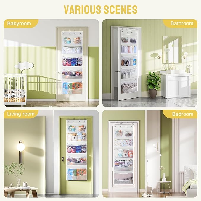 Yecaye Stuffed Animal Storage, Hanging Organizer for Stuffed Animals with 6 Expandable Mesh Net Pockets, Stuffed Animal Hammock, Over the Door Organizer, White