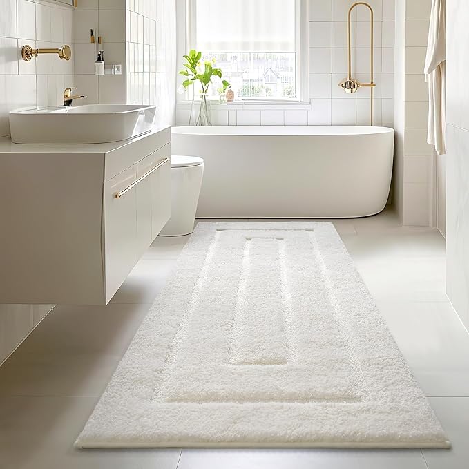 HOMORE Bathroom Rugs 24x60 Inch Long Bathroom Runner Rug,Non Slip Absorbent Bath Runner Rug,Washable Plush Bath Rugs for Shower Floor,Ivory