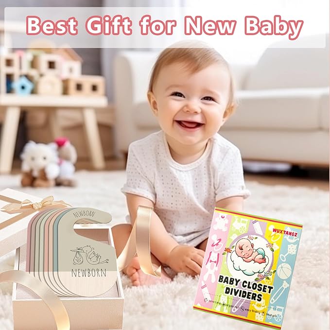 Baby Closet Dividers, Hanging Wooden Double-Sided Nursery Decor Closet Dividers for Baby Clothes, Baby Clothes Dividers for Newborn to 24 Months Size Clothes