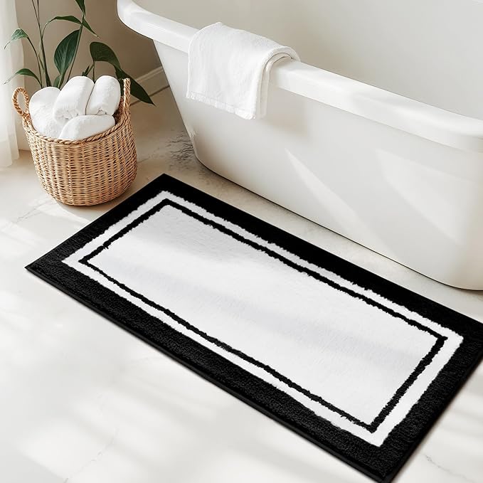 GRANNY SAYS Microfiber Bathroom Rugs Non Slip Washable, Water Absorbent Bathroom Mats for Tub Non Slip, Soft Bath Mats for Floor & Shower, Long Bath Rug, 24" x 48", Black Rug