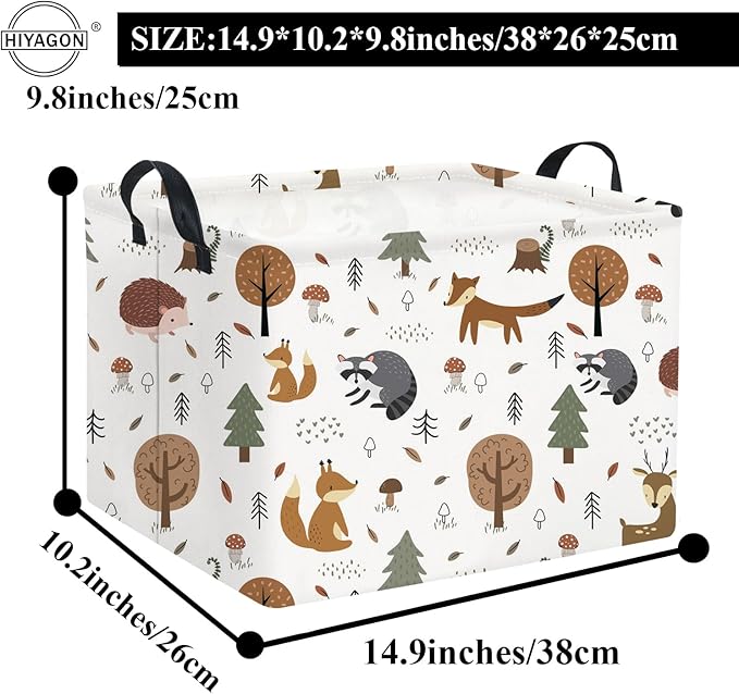 HIYAGON Rectangular Kids Storage Basket Baby Nursery Basket for Boys Bunny Room Decor Cute Toy Storage Organizer Bins Bedroom(Tree Animal)
