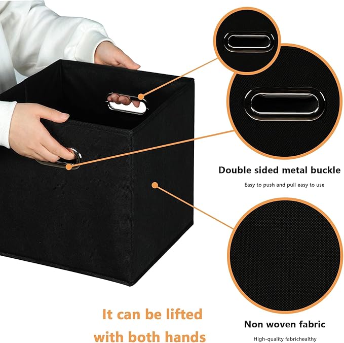 Fabric storage bins Cubes, Fabric Cube Organizer with Handle, Foldable Cube Bins for Cloth or Accessary Storage, 11x11x11, Set of 10, (Black)