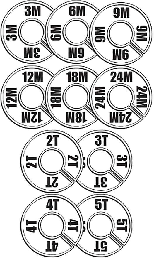 SSWBasics Dividers for Hanging Clothes - 40 Pack, Round Infant/Toddler Clothing Rack Dividers with Hangrail - Variety Pack Size Clothing Rack Size Dividers
