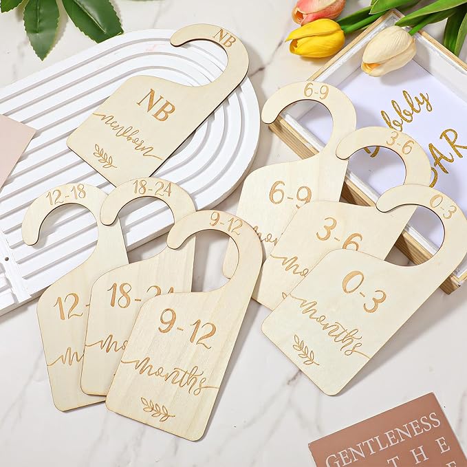 7pcs Wooden Baby Clothes Dividers for Closet, Clothes Size Markers for Baby, Nursery Closet Dividers for 0-24 Months for Home Nursery Cloth