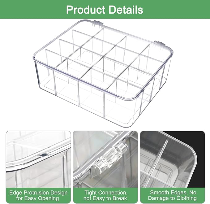 2-Pack Acrylic Sock and Underwear Organizer with Blank Label, Clear Plastic Organization and Storage Bins with Lid and Removable Dividers, Storage Box for Closet