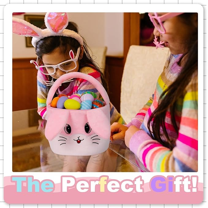 Easter Egg Baskets for Kids Bunny Basket with Folded Ears Easter Bag Buckets Hunting Gifts for Boys and Girls