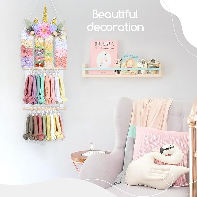 POVETIRE Headband Holder Bows Organizer for Girls, Unicorn Baby Bow Holder Hair Accessories Organizer Storage Wall Hanging for Toddler Room Nursery Decor
