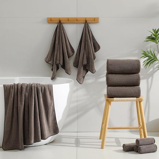 4 Piece Bath Towel Set 35"x70"Oversized Bath Towel for Bathroom Ultra Soft Fluffy Extra Large Bath Sheet Luxury Premium Bathroom Towel Highly Absorbent Quick Dry Shower Towel for Hotel Spa,Brown