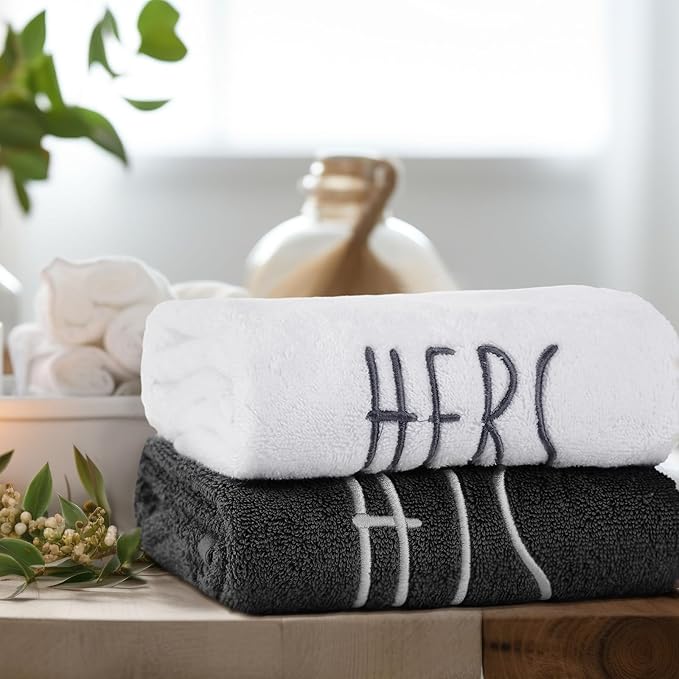 2 Pcs His and Hers Hand Towels 100% Cotton Embroidered Bathroom Towel Wedding Valentine's Day Gift for Couple, Anniversary Bathroom Decor 29 x 13 Inch
