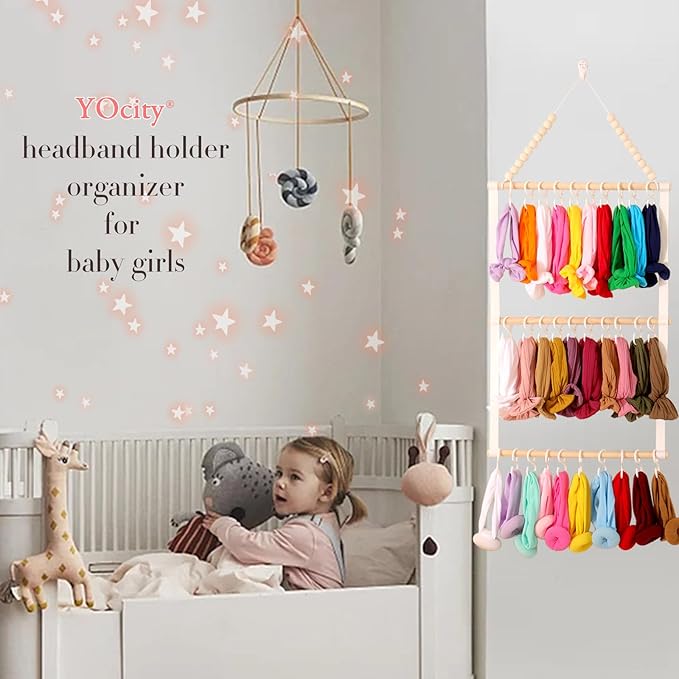 YOcity Headband Holder for Girls Baby Headband Organizer Head Bands Hair Accessories Display Organizer Wall Hanging Decor for Nursery Toddler Girl Room (White)