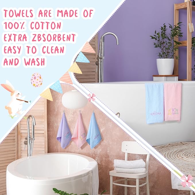 3 Pack Easter Hand Towels 13.4 x 29.2 Inch Cotton Embroidered Happy Easter Bunny Bathroom Towel Absorbent Decorative for Hand Drying Cleaning Gift