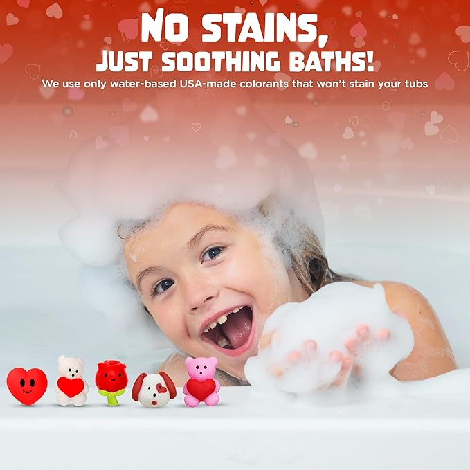 Valentines Bath Bombs for Kids with Surprise Heart Toys Inside (6 Pack) - Valentines Day Gifts for Kids & Women, Bubble Bath, USA Made, Kids-Safe Ingredients, Fruity Scents by Two Sisters