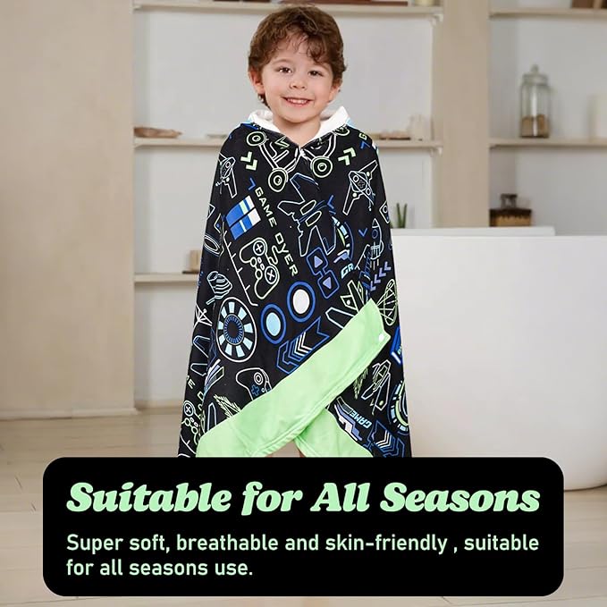 Hooded Towels for Kids Game 60" x 35" Toddler Bath Beach Towel Poncho with Hood Super Soft and Absorbent 100% Microfiber for Boys Ages 5-12
