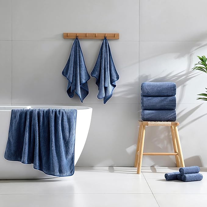 4 Piece Bath Towel Set 35"x70"Oversized Bath Towel for Bathroom Ultra Soft Fluffy Extra Large Bath Sheet Luxury Premium Bathroom Towel Highly Absorbent Quick Dry Shower Towel for Hotel Spa,Navy Blue