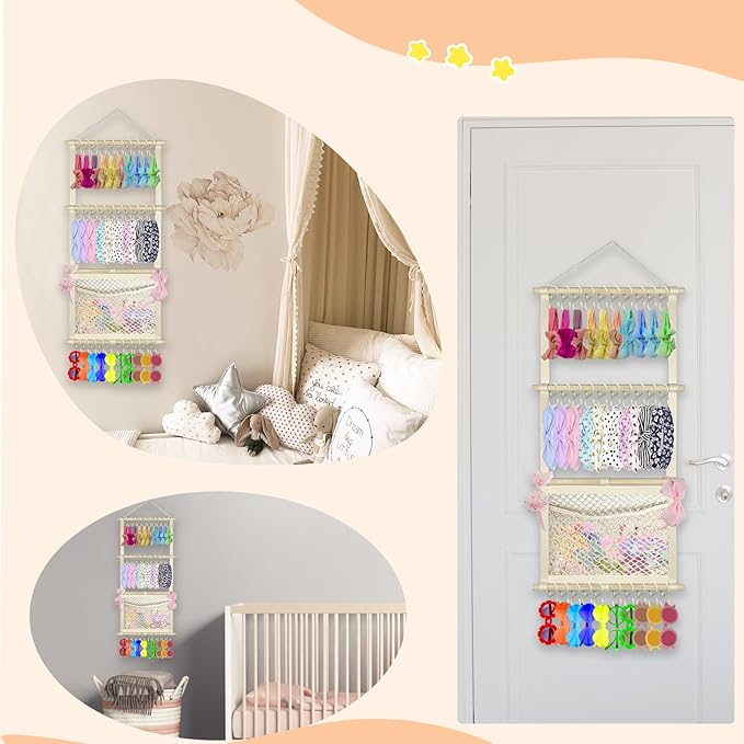 Headband Holder Bow Organizer for Girls, Large Capacity Bow Holder Hair Accessories Organizer Wall Hanging Decor for Baby Girl Toddler Room