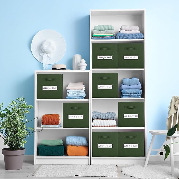 artsdi Fabric storage cubes (8 Pack) 13 Inch Cube Storage Bin, cube organizer bins with 8 Labels Window Cards & a Pen, Foldable cube organizer bins and Storage Box, Dark Green