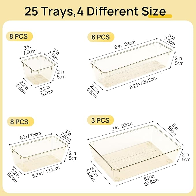 Vtopmart Clear Plastic Drawer Organizers for Bathroom (Clear Champagne)